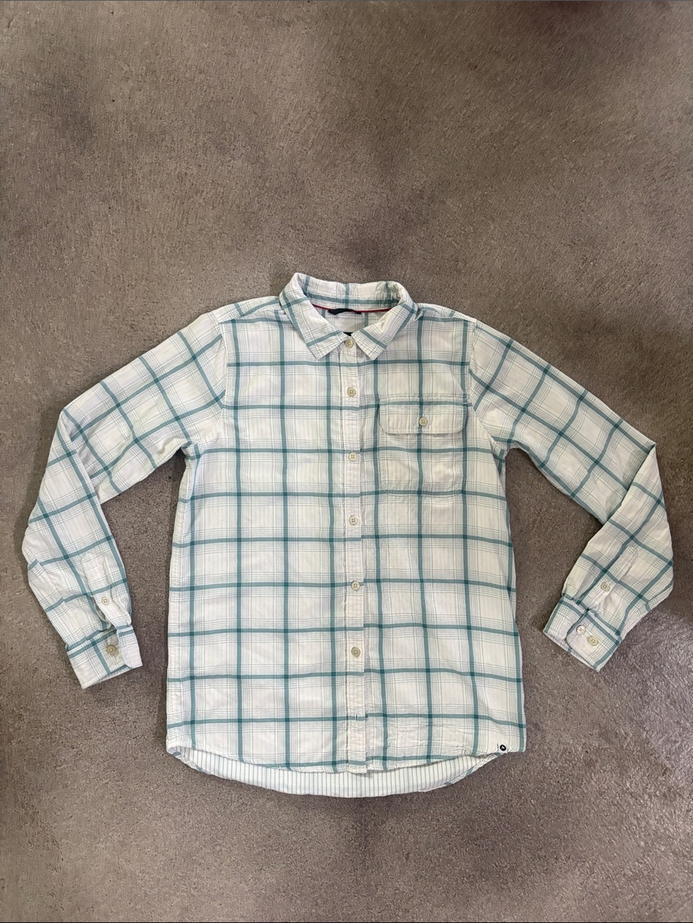 Marmot Light Plaid Button-Up Shirt in White and Teal Women’s (M)